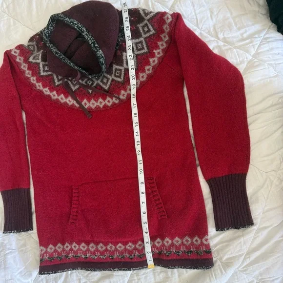 Eddie Bauer Red and Brown Cowl-neck Sweater, Wool/Mohair/Cotton/Nylon Blend. L. - Picture 8 of 10